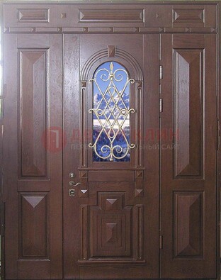 Стальная парадная дверь со стеклом и ковкой ДПР-4 для коттеджа Кириши