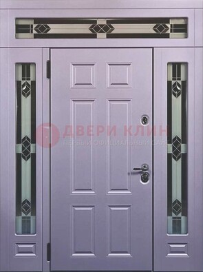 Филенчатая железная парадная дверь с фрамугами ДПР-82 Кириши
