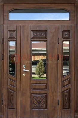 Парадная стальная дверь Винорит со стеклом и резьбой ДПР-97 Кириши