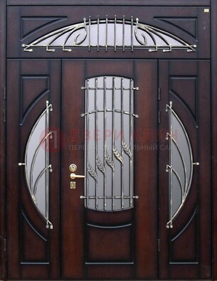 Парадная дверь со стеклянными вставками и ковкой ДПР-9 для улицы Кириши