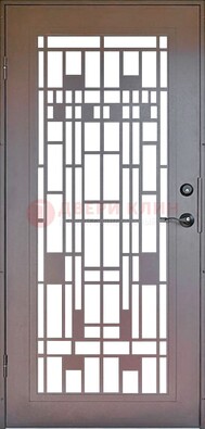 Коричневая стальная решетчатая дверь с узором ДР-4 Кириши