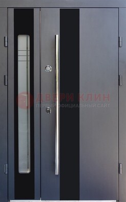 Серая стальная дверь со стеклом ДС-11 Кириши