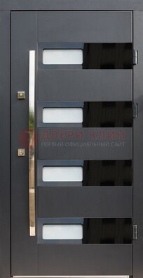 Черная стальная дверь МДФ хайтек со стеклом ДС-16 Кириши