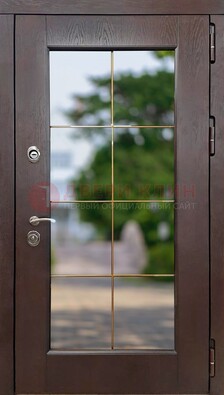 Коричневая стальная дверь со стеклом ДС-19 Кириши