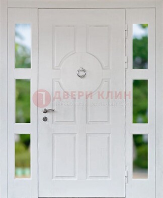 Белая стальная дверь со стеклом и фрамугами ДС-20 Кириши