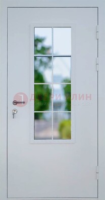 Белая железная дверь порошок со стеклом ДС-31 Кириши