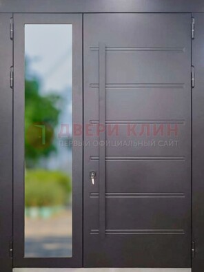Чёрная двухстворчатая металлическая дверь со стеклом ДС-60 Кириши
