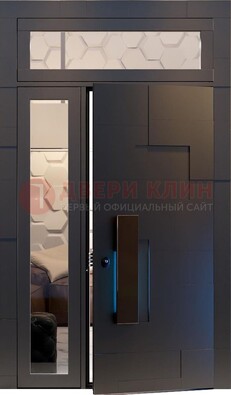 Чёрная двухстворчатая металлическая дверь со стеклом ДС-64 Кириши