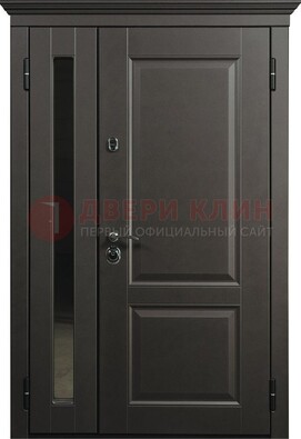 Чёрная двухстворчатая металлическая дверь со стеклом ДС-66 Кириши