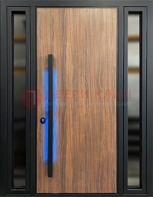 Коричневая металлическая дверь со стеклом ДС-69 Кириши