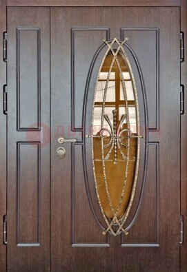 Полуторная металлическая дверь со стеклом и ковкой ДСК-108 Кириши