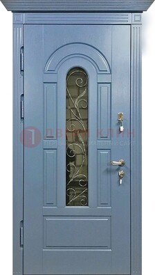 Железная дверь со стеклом и ковкой для коттеджа ДСК-128 Кириши