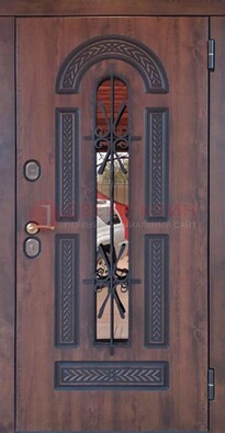 Железная дверь со стеклом и ковкой и узором ДСК-150 Кириши