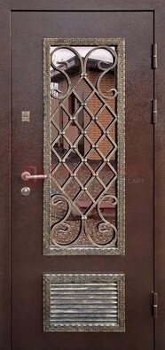 Уличная дверь порошок со стеклом и ковкой для кирпичного дома ДСК-171 Кириши
