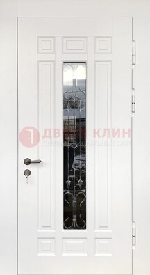 Белая стальная дверь винорит со стеклом и ковкой ДСК-191 Кириши