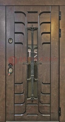 Современная стальная дверь со стеклом и ковкой ДСК-193 Кириши