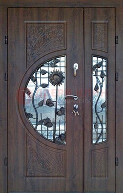 Входная дверь стекло с ковкой и резьбой ДСК-202 Кириши