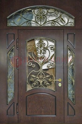 Входная дверь Винорит со стеклом и ковкой и фрамугами ДСК-213 Кириши