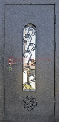Темная стальная дверь Порошок со стеклом и ковкой ДСК-217 Кириши