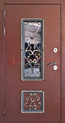 Уличная дверь Порошок со стеклом и ковкой для дома ДСК-218 в Раменском