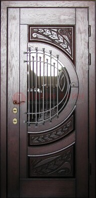 Одностворчатая входная дверь со стеклом и ковкой ДСК-21 Кириши
