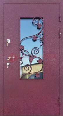 Железная дверь Порошок со стеклом и ковкой лозы ДСК-220 Кириши