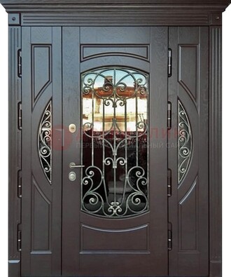 Полуторная железная дверь Винорит со стеклом и ковкой ДСК-231 Кириши
