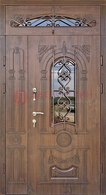 Распашная стальная дверь Винорит со стеклом и ковкой ДСК-232 Кириши