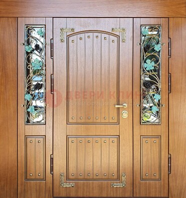 Железная дверь Винорит со стеклом и ковкой лозы ДСК-236 Кириши