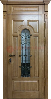 Металлическая дверь массив со стеклом и ковкой для дома ДСК-246 Кириши