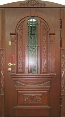 Узорная железная дверь массив со стеклом и ковкой ДСК-247 Кириши