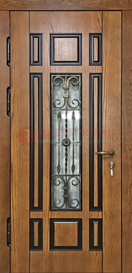 Двухцветная железная дверь Винорит со стеклом и ковкой ДСК-264 Кириши