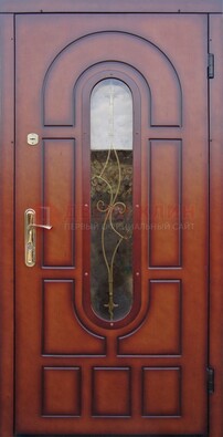 Яркая металлическая дверь Винорит со стеклом и ковкой ДСК-268 Кириши