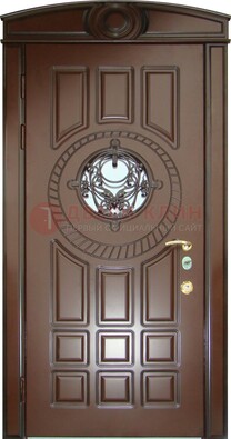 Шоколадная металлическая дверь Винорит со стеклом и ковкой ДСК-269 в Щелково