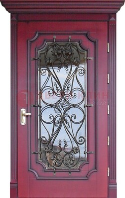 Красная стальная дверь Винорит со стеклом и ковкой ДСК-271 Кириши