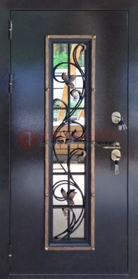 Железная дверь с порошковым напылением стеклом и ковкой ДСК-279 Кириши