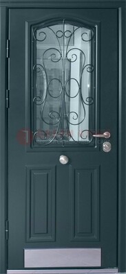 Прочная дверь со стеклом и ковкой с декоративным элементом ДСК-27 Кириши