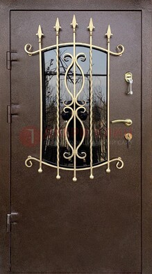 Стальная дверь Порошок со стеклом и ковкой для дома ДСК-280 Кириши