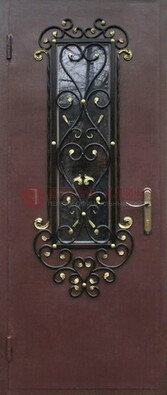 Простая металлическая дверь с Порошком стеклом и ковкой ДСК-281 Кириши