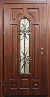 Тяжелая стальная дверь со стеклом и ковкой ДСК-42 Кириши