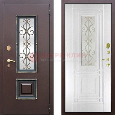Оригинальная стальная дверь со стеклом и ковкой ДСК-48 Кириши