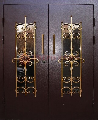 Металлическая дверь с ковкой и остеклением ДСК-49 Кириши