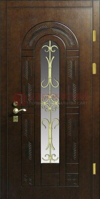 Дизайнерская металлическая дверь со стеклом и ковкой ДСК-50 Кириши