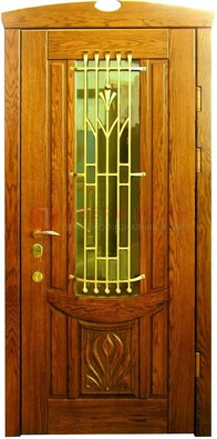 Наружная железная дверь со стеклом цветным и ковкой ДСК-62 Кириши