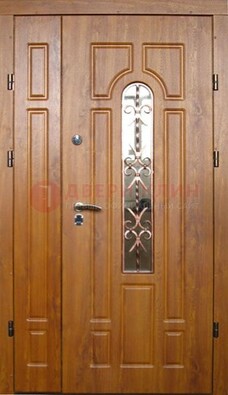Стальная дверь со стеклом и цветной ковкой ДСК-78 для панельного дома Кириши