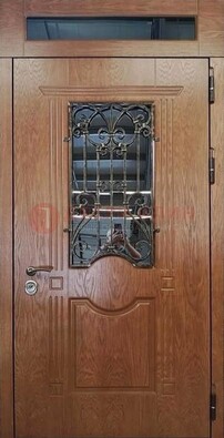 Металлическая входная дверь со стеклом и ковкой для дома ДСК-96 Кириши
