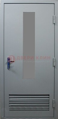 Серая металлическая техническая дверь с декоративной вставкой ДТ-14 Кириши