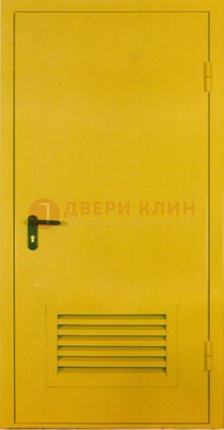 Желтая металлическая техническая дверь с вентиляционной решеткой ДТ-15 Кириши