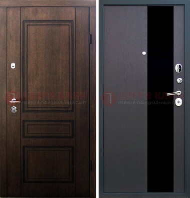 Входная дверь Итальянский орех с МДФ с черным стеклом ДМ-1199 Кириши