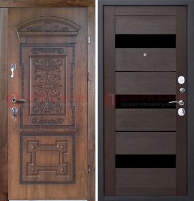 Стальная коричневая филенчатая дверь с виноритом и темной МДФ ДВТ-122 Кириши